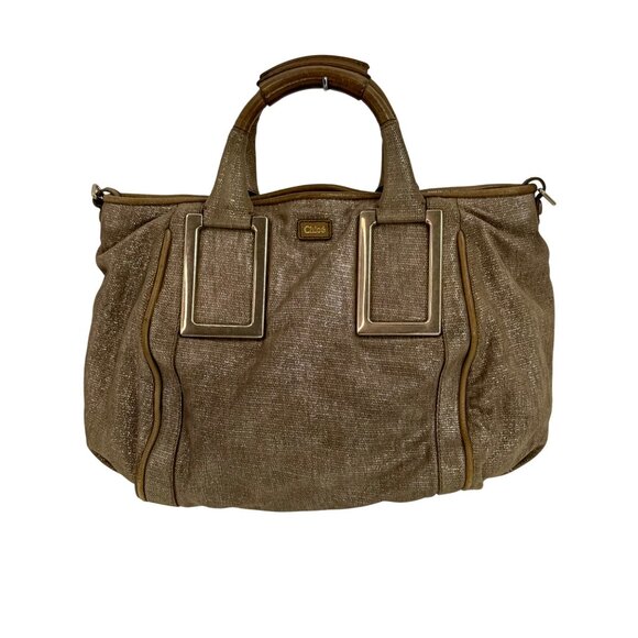Vintage Chloé Shimmer Suede Satchel Handbag w/Dual Handles Zip Closure Logo Y2K - Picture 16 of 16